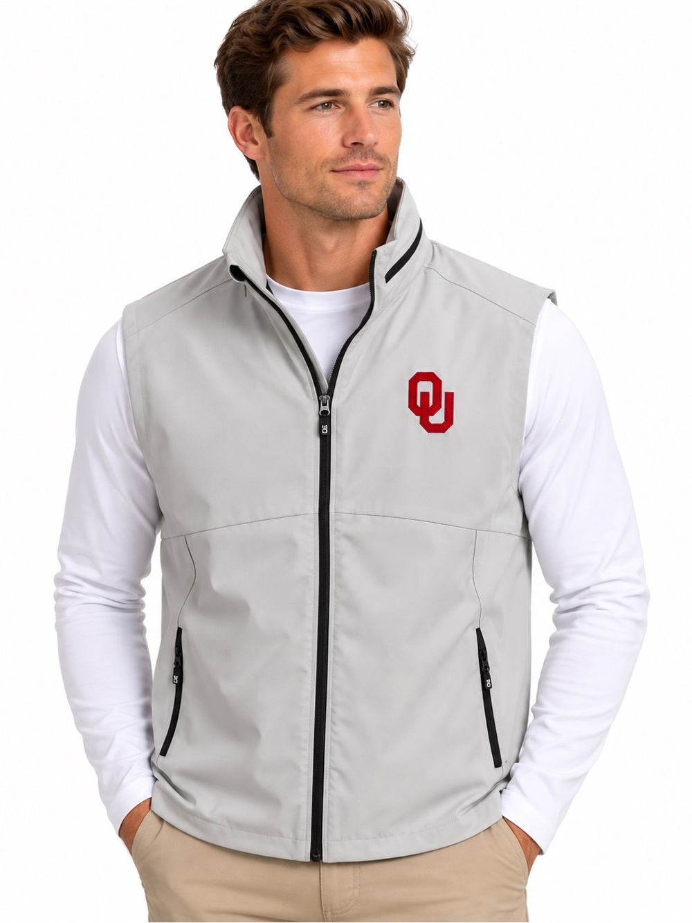 Cutter & Buck Oklahoma Sooners OU Full Zip Performance Vest Gray Men’s M